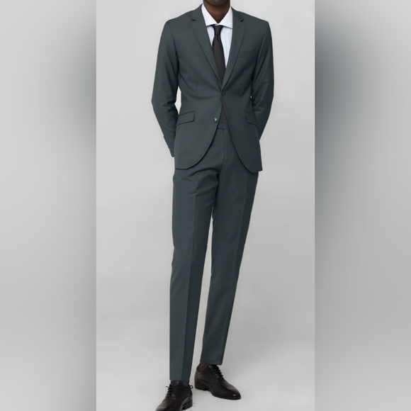 NWT Men's Olive 2 Button Suit 56R 50W Modern Fit New Olive Gray Green 2pc - Picture 2 of 9